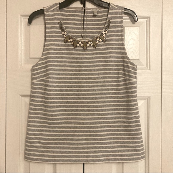 J Crew Striped Jewel Collar Sleeveless Top Size Small - Picture 2 of 5